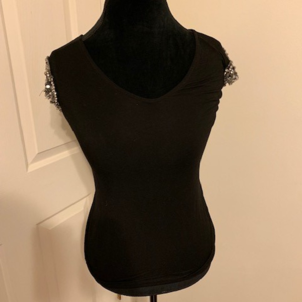 Black Sleeved Jeweled Top